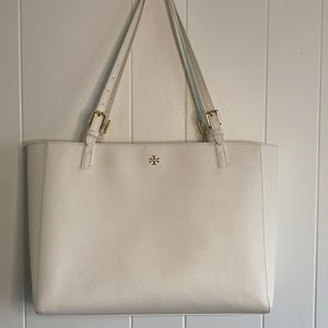 Tory Burch Saffiano Leather Tote, White, Used Twice
